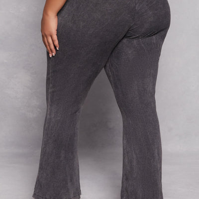 Plus Size Acid Wash Pintuck Flare Pants