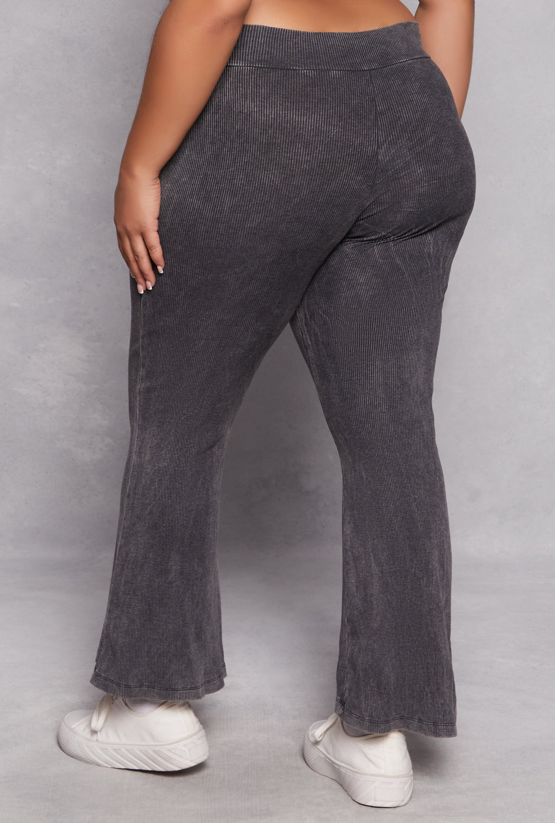 Plus Size Acid Wash Pintuck Flare Pants