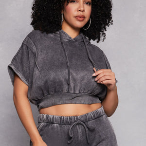 Plus Size Acid Wash Pullover Hoodie