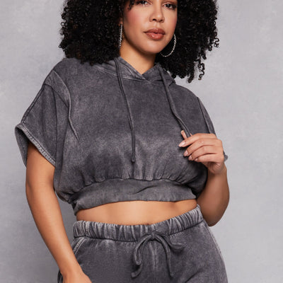 Plus Size Acid Wash Pullover Hoodie