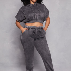 Plus Size Acid Wash Pullover Hoodie