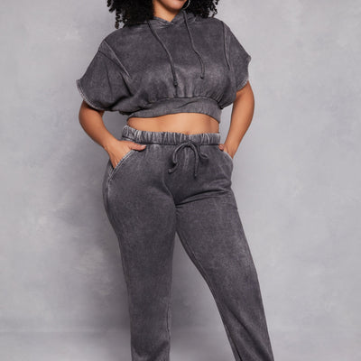 Plus Size Acid Wash Pullover Hoodie