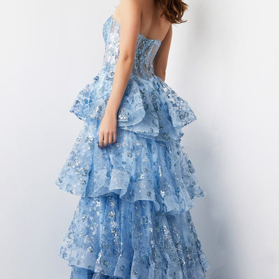 Tulle Strapless A-line Layered Slit Gown by Jovani 38528