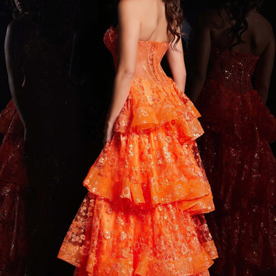 Tulle Strapless A-line Layered Slit Gown by Jovani 38528