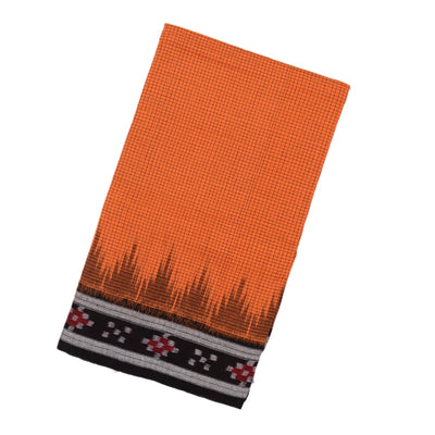 Orange Handloom Orissa Cotton Saree With Tie & Dye Pallu