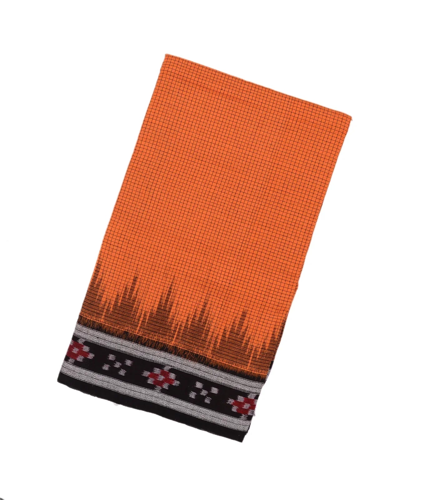 Orange Handloom Orissa Cotton Saree With Tie & Dye Pallu