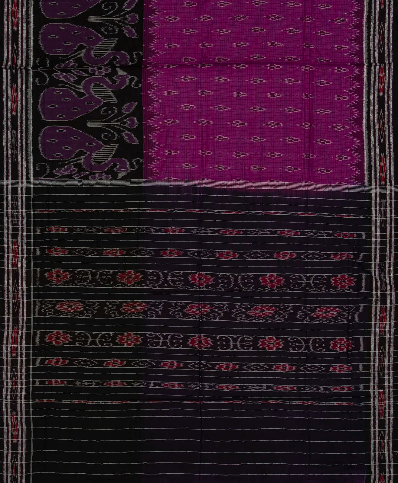 Magenta Handloom Orissa Cotton Saree With Black Border