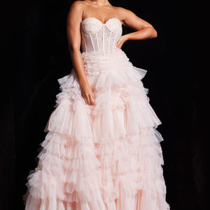Lace Strapless A-line Ruffled Gown by Jovani 38540