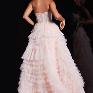 Lace Strapless A-line Ruffled Gown by Jovani 38540