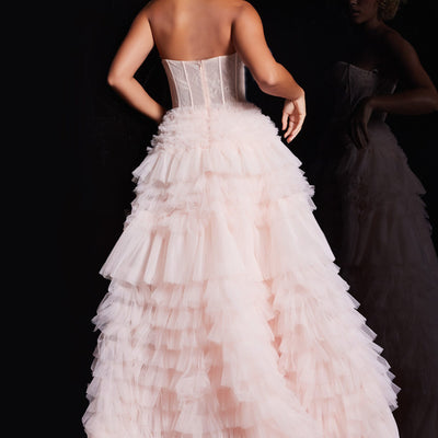 Lace Strapless A-line Ruffled Gown by Jovani 38540