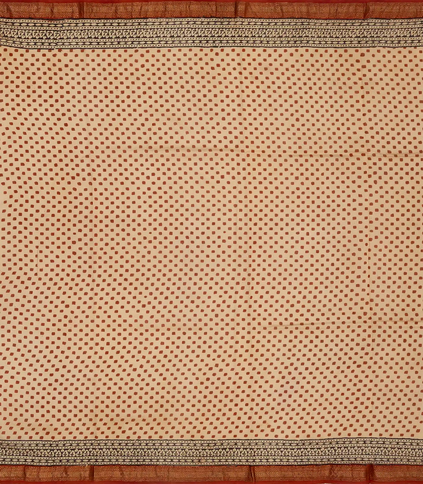 Rust Handloom Chanderi Cotton Saree With Printed Motifs