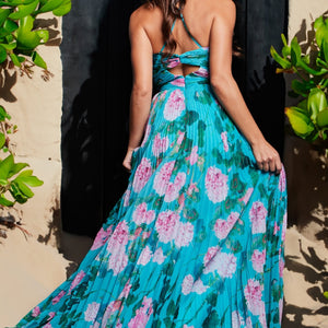 Floral Print Halter A-line Slit Gown by Jovani 38638