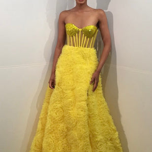 Strapless A-line Ruffled Slit Gown by Jovani 38674