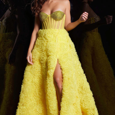 Strapless A-line Ruffled Slit Gown by Jovani 38674