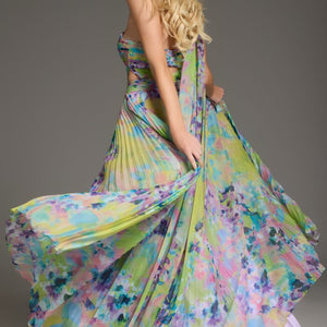 Jovani 38688 Floral Long Pleated Formal Prom Dress