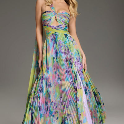 Jovani 38688 Floral Long Pleated Formal Prom Dress