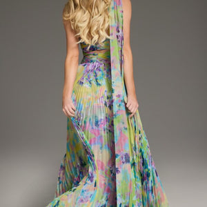 Jovani 38688 Floral Long Pleated Formal Prom Dress