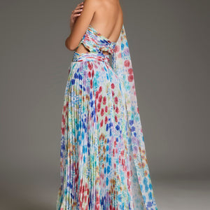 Jovani 38689 Long Formal Pleated Floral Print Prom Dress