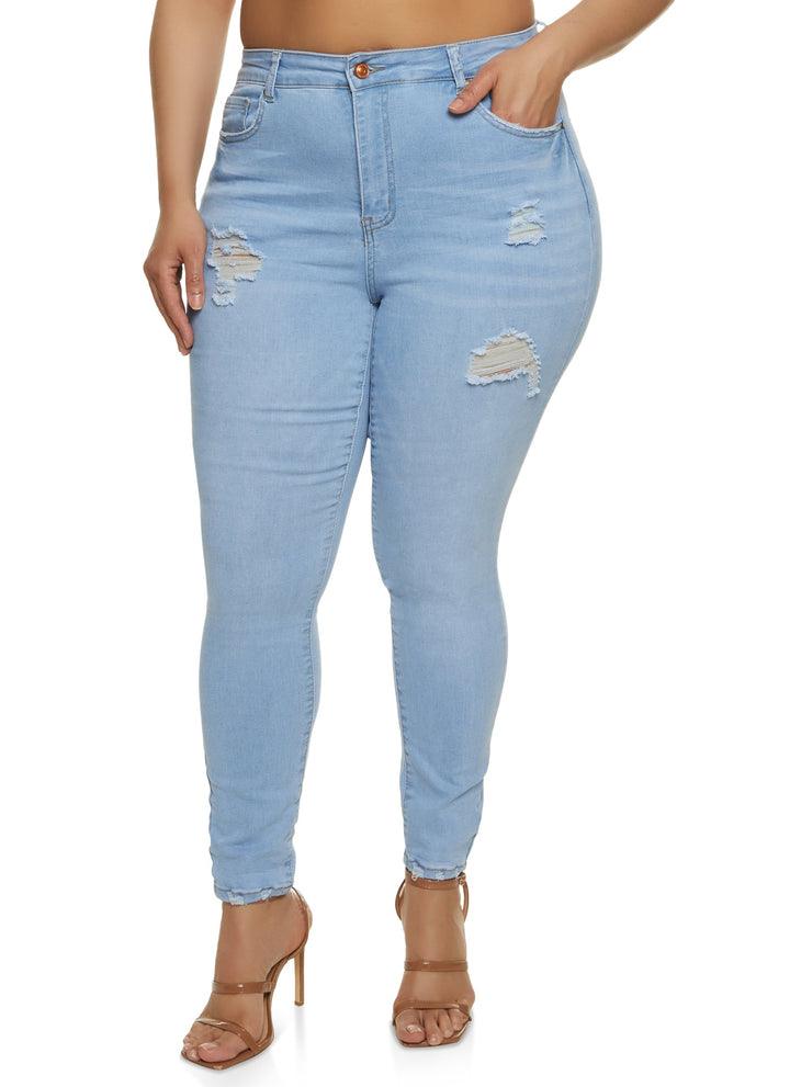 Plus Size WAX High Waisted Distressed Jeans