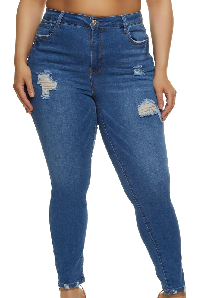 Plus Size WAX High Waisted Distressed Jeans