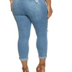 Plus Size WAX Distressed Rolled Cuff Jeans