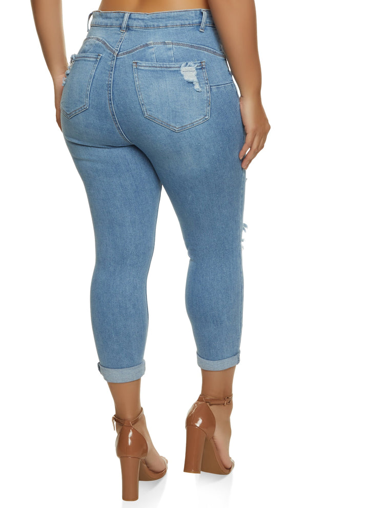 Plus Size WAX Distressed Rolled Cuff Jeans