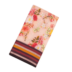 Baby Pink Handloom Chanderi Cotton Saree With Printed Floral Motifs