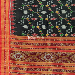 Black Red Odisha Ikat Khandua Silk Saree