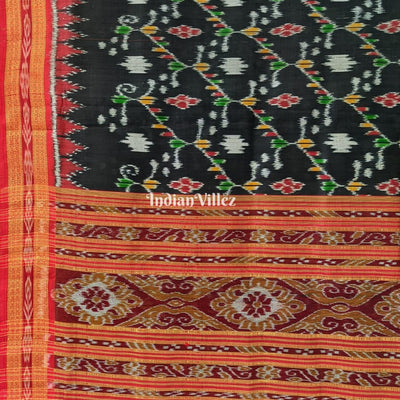 Black Red Odisha Ikat Khandua Silk Saree