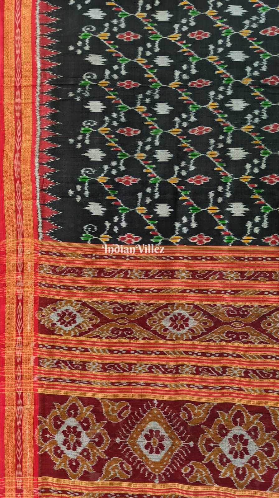 Black Red Odisha Ikat Khandua Silk Saree