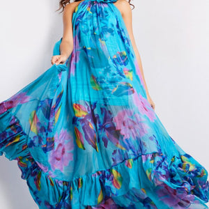 Jovani 38721 Long Printed A Line Ruffle Formal Prom Dress