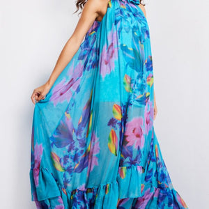 Jovani 38721 Long Printed A Line Ruffle Formal Prom Dress
