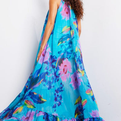 Jovani 38721 Long Printed A Line Ruffle Formal Prom Dress