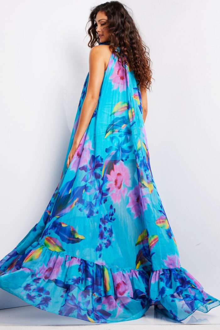 Jovani 38721 Long Printed A Line Ruffle Formal Prom Dress
