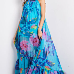 Jovani 38721 Long Printed A Line Ruffle Formal Prom Dress