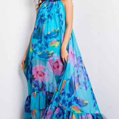 Jovani 38721 Long Printed A Line Ruffle Formal Prom Dress