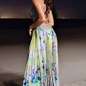 Floral Print Sleeveless A-line Slit Gown by Jovani 38733