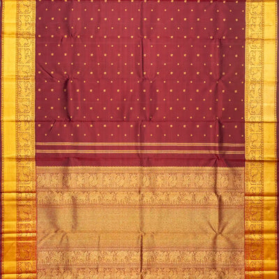 Maroon Handloom Kanchipuram Silk Saree With Annam Buttas