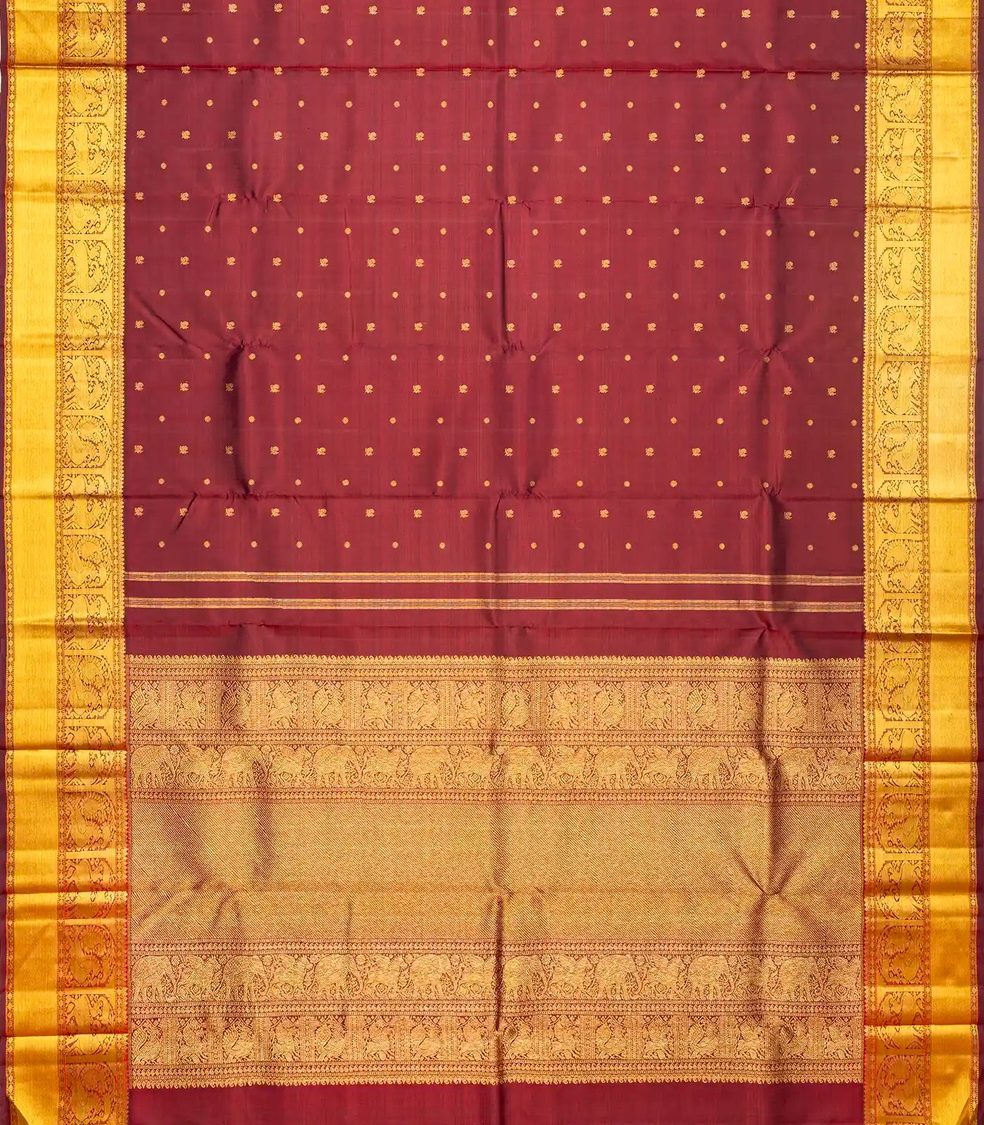 Maroon Handloom Kanchipuram Silk Saree With Annam Buttas