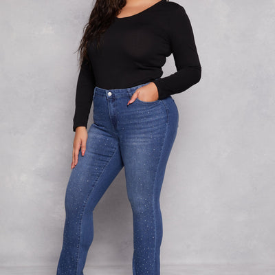 Plus Size Almost Famous Rhinestone Boot Cut Jeans