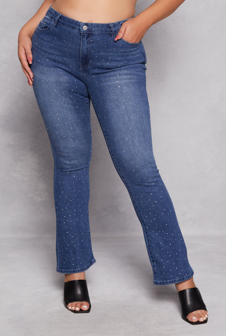 Plus Size Almost Famous Rhinestone Boot Cut Jeans