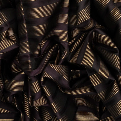 Black Handloom Kanchipuram Silk Saree With Stripes & Konia Butta