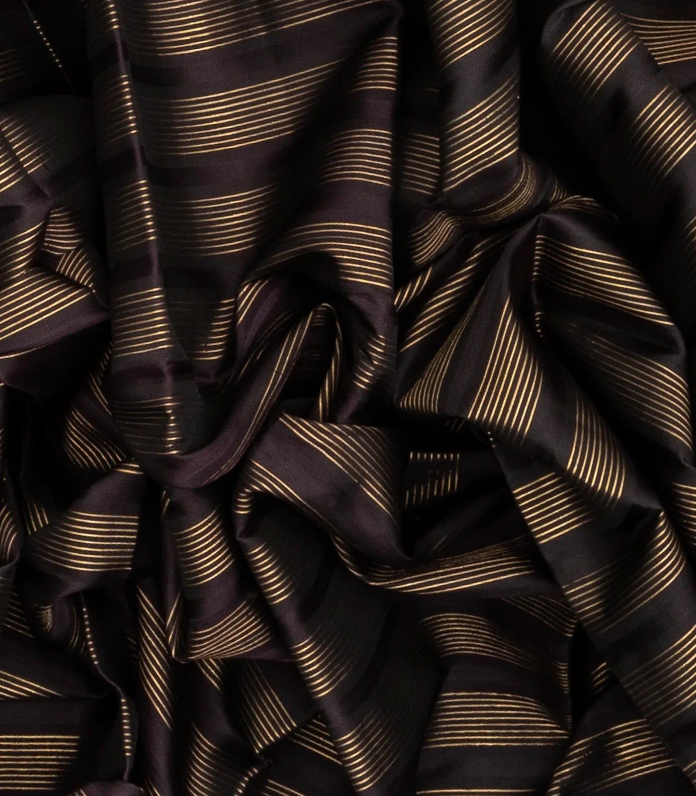 Black Handloom Kanchipuram Silk Saree With Stripes & Konia Butta