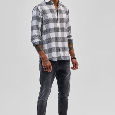 White Textured Checks Slim Fit Shirt