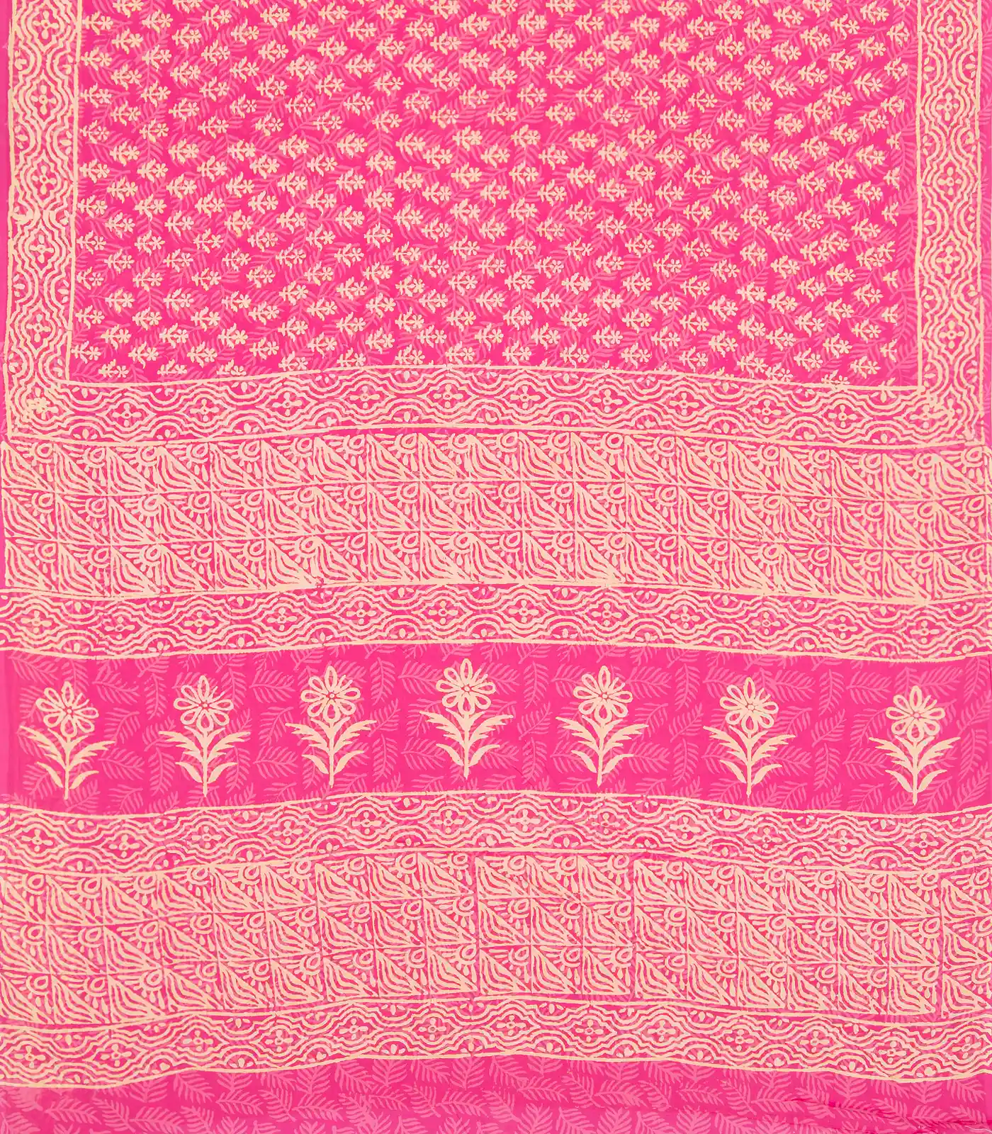 Pink Woven Jaipur Cotton Saree Printed With Floral  Motifs