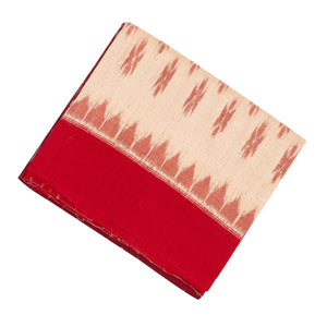 Red & Cream Handwoven Orissa Cotton Saree With Tie & Dye Motifs