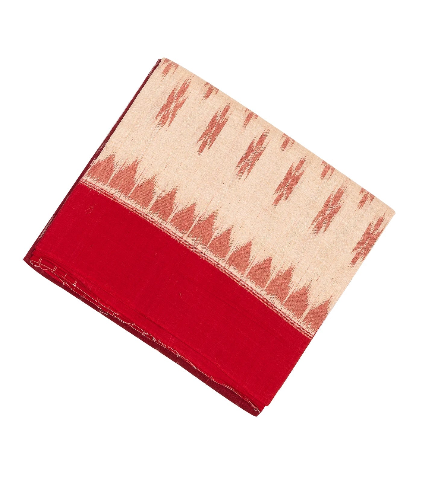 Red & Cream Handwoven Orissa Cotton Saree With Tie & Dye Motifs