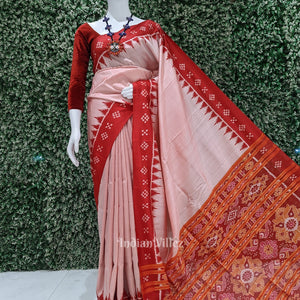 Cream Red Odisha Handloom Buti Theme Khandua Silk Saree