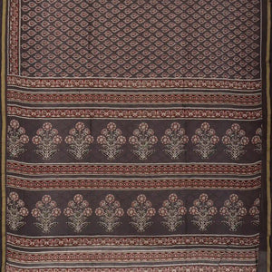 Dark Grey Woven Jaipur Cotton Saree With Printed Brown Floral Motifs