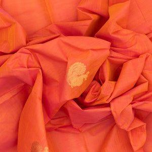 Peach Handloom Kanchi Cotton Saree With Annam Buttas